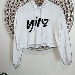 Gildan Yinz cropped too white hooded sweatshirt size xsmall